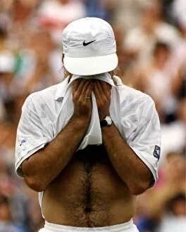 Images Dated 6th July 1992: Andre Agassi emotional after beating Goran Ivanisevic in the Mens Singles Final at