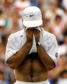 Andre Agassi emotional after beating Goran Ivanisevic in the Mens Singles Final at Andre Agassi emotional after beating Goran Ivanisevic in the Mens Singles Final at