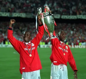 Andy Cole and Dwight Yorke Manchester United players with trophy after Andy Cole and Dwight Yorke Manchester United players with trophy after