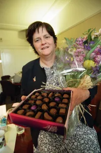 Ann Widdecombe MP in her Parliament office with chocolates Ann Widdecombe MP in her Parliament office with chocolates