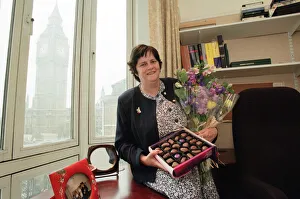 Ann Widdecombe in her Perliament office holding flowers and a box of chocolates Ann Widdecombe in her Perliament office holding flowers and a box of chocolates