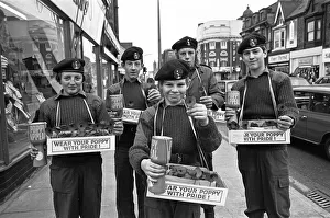 Army cadet poppy sellers on Linthorpe Road Middlesbrough November 1975 Army cadet poppy sellers on Linthorpe Road Middlesbrough November 1975