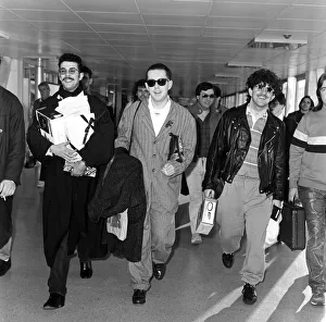 Arrival of pop group Frankie Goes to Hollywood at London Airport from Los Angeles Arrival of pop group Frankie Goes to Hollywood at London Airport from Los Angeles