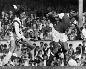 Arsenal v West Bromwich Albion Frank McLintock of Arsenal leaves Jeff Astle Arsenal v West Bromwich Albion Frank McLintock of Arsenal leaves Jeff Astle