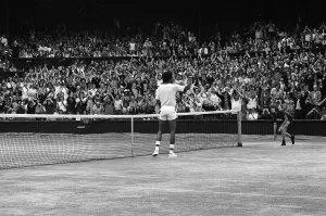 Arthur Ashe playing against Jimmy Connors in the Wimbledon Gentlemen's Singles final Arthur Ashe playing against Jimmy Connors in the Wimbledon Gentlemen's Singles final