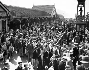 August Bank Holiday at Liverpool landing stage. 3rd August 1937 August Bank Holiday at Liverpool landing stage. 3rd August 1937
