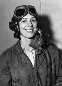 Aviation Pilot: Mrs. Burne in flying kit. October 1954 P004742 Aviation Pilot: Mrs. Burne in flying kit. October 1954 P004742