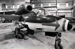 Aviation - RAF St Athan - The Heinkel HE162 Voldsjager fighter lines up for some care Aviation - RAF St Athan - The Heinkel HE162 Voldsjager fighter lines up for some care