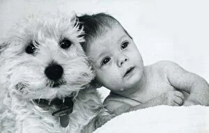 Images Dated 22nd January 1976: Baby Lucinda with her three year old West Highland terrier Haggis January 1976