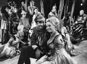 Barbara Windsor who plays Delphina, a lady-in-waiting to Maid Marion and James Booth Barbara Windsor who plays Delphina, a lady-in-waiting to Maid Marion and James Booth