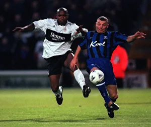 Barry Hayles of Fulham battling for the ball Apr 1999 against Gillingham in their Barry Hayles of Fulham battling for the ball Apr 1999 against Gillingham in their