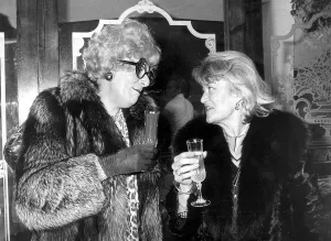 Barry Humphries as Dame Edna Everage with Jean Rook at Selfridges Barry Humphries as Dame Edna Everage with Jean Rook at Selfridges