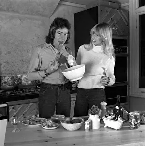 Barry Sheene with girlfriend Stephanie McClean at home in kitchen making food Barry Sheene with girlfriend Stephanie McClean at home in kitchen making food