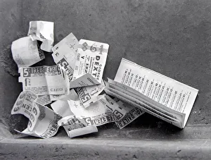 A basket of crumpled betting slips after the races at Ashford March 1963 A basket of crumpled betting slips after the races at Ashford March 1963