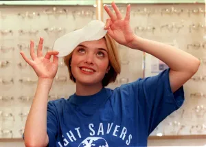 BBC TV Presenter Kate Heavner October 1999 About to test her eye sight at Boots BBC TV Presenter Kate Heavner October 1999 About to test her eye sight at Boots