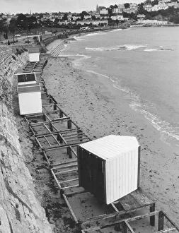 Beach hut tossed aside by the waves in September 1991. Devon Beach hut tossed aside by the waves in September 1991. Devon