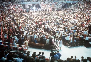 The Beatles play to a packed out Seattle Center during their second tour of the USA The Beatles play to a packed out Seattle Center during their second tour of the USA