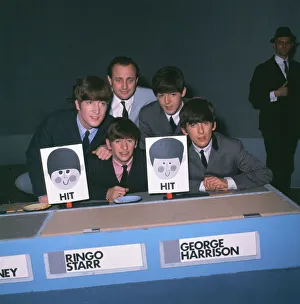 The Beatles pop group appear on the television programme Juke Box Jury in Liverpool with The Beatles pop group appear on the television programme Juke Box Jury in Liverpool with