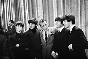 The Beatles with television host Ed Sullivan during their visit to the USA February 1964 The Beatles with television host Ed Sullivan during their visit to the USA February 1964