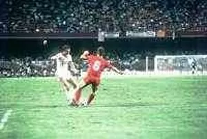 Images Dated 1st July 1982: Belgium v Russia 1982 World Cup match Yuri Gavrilov and Frank Vercauteren