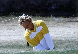 Bernhard Langer playing shot from bunker 1986 Bernhard Langer playing shot from bunker 1986