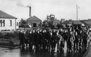 Bevin Boys attendng the Annefield Plain pit school seen leaving the Morrison Pit after Bevin Boys attendng the Annefield Plain pit school seen leaving the Morrison Pit after