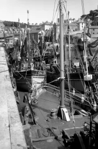 Boats of Fishing fleet at Brixham, Devon, which are laying idle in harbour during Boats of Fishing fleet at Brixham, Devon, which are laying idle in harbour during