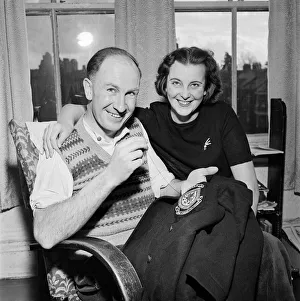 Bob Smith-Referee seen here at home with his wife. October 1952 C5210-002 Bob Smith-Referee seen here at home with his wife. October 1952 C5210-002