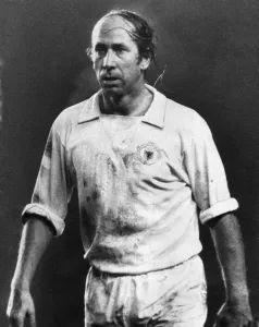 Bobby Charlton, in the away strip for Manchester United Bobby Charlton, in the away strip for Manchester United