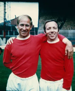 Bobby Charlton (left) with his Manchester United team mate, Nobby Stiles at Old Trafford Bobby Charlton (left) with his Manchester United team mate, Nobby Stiles at Old Trafford