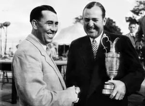 Bobby Locke golfer being congratulated by runner up Harry Bradshaw Bobby Locke golfer being congratulated by runner up Harry Bradshaw