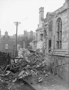Bomb damage to the 14th century St Mary's Hall following the air raid of the 22nd Bomb damage to the 14th century St Mary's Hall following the air raid of the 22nd