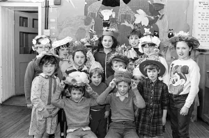 Bonny bonnets - youngsters at West Slaithwaite School line up to show off their Easter Bonny bonnets - youngsters at West Slaithwaite School line up to show off their Easter