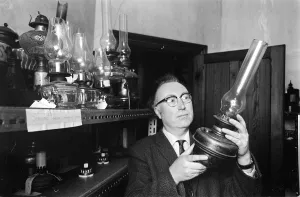 Bowes Museum Jan 1970 Director Frank Atkinson studies some of the antque items Bowes Museum Jan 1970 Director Frank Atkinson studies some of the antque items
