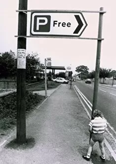 Images Dated 1st June 1979: A boy urinating on a free parking sign - Pee for free! Humour