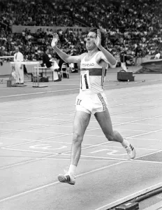 Brendan Foster breasts the tape to win the 5000 metres race at the AAA Championships at Brendan Foster breasts the tape to win the 5000 metres race at the AAA Championships at
