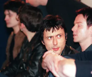 Brett Anderson, sinder of Suede at their press conference in the Garage' Brett Anderson, sinder of Suede at their press conference in the Garage'