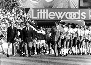 Brian Clough Nottingham Forest Football Manager, leading his team on to pitch along side Brian Clough Nottingham Forest Football Manager, leading his team on to pitch along side