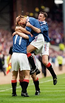 Brian Laudrup Rangers football player is mobbed by skipper Richard Gough Brian Laudrup Rangers football player is mobbed by skipper Richard Gough