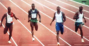 British athlete Linford Christie in action during the Mens 100 Metres Quarter Final heat British athlete Linford Christie in action during the Mens 100 Metres Quarter Final heat
