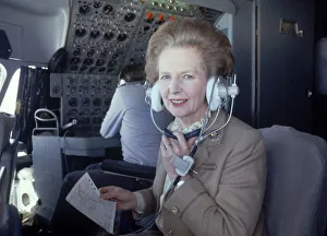 British Prime Minister Margaret Thatcher poses in the cockpit of an RAF Vickers VC10 British Prime Minister Margaret Thatcher poses in the cockpit of an RAF Vickers VC10