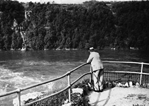 British Prime Minister Winston Churchill admires the view of the Niagara Falls British Prime Minister Winston Churchill admires the view of the Niagara Falls