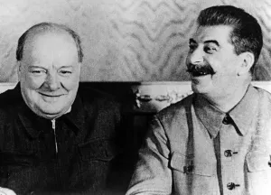 British Prime Minister Winston Churchill shares a joke with Soviet leader Josef Stalin British Prime Minister Winston Churchill shares a joke with Soviet leader Josef Stalin