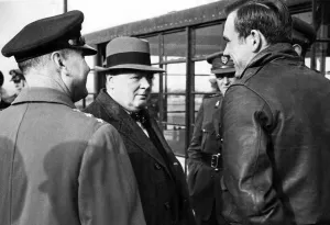 British Prime Minister Winston Churchill visits an erodrome in Southern England British Prime Minister Winston Churchill visits an erodrome in Southern England