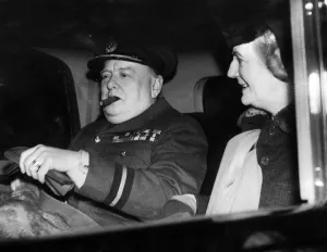 British Prime Minister Winston Churchill with his wife Lady Churchill leaving Paddington British Prime Minister Winston Churchill with his wife Lady Churchill leaving Paddington
