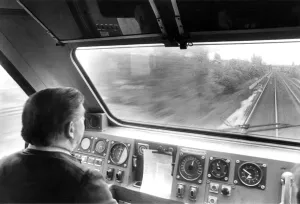 British Rail driver Colin Forster accelerates up to 125 m.p.h British Rail driver Colin Forster accelerates up to 125 m.p.h