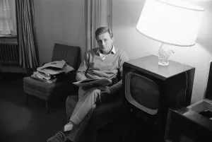 British singer and actor Gary Miller seen here in the living room of his council flat British singer and actor Gary Miller seen here in the living room of his council flat