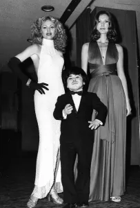 Britt Ekland actress with Maud Adams and Herve Villechaize at premiere of Britt Ekland actress with Maud Adams and Herve Villechaize at premiere of