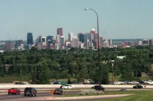 Calgary city in Canada with freeway, July 1999. Motorcycle Calgary city in Canada with freeway, July 1999. Motorcycle