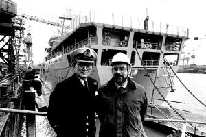 Captain Philip Roberts of the Royal Fleet Auxiliary and Dr Roger Vaughan Captain Philip Roberts of the Royal Fleet Auxiliary and Dr Roger Vaughan